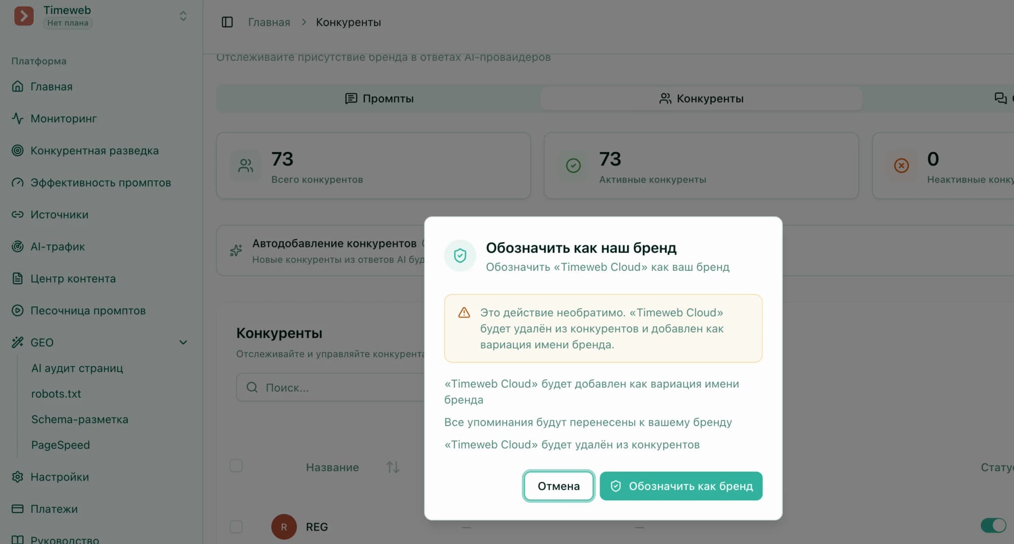 Мой бренд отобразился как конкурент